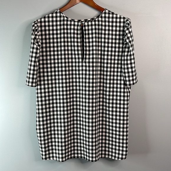 Signature Reitmans Seersucker Gingham Plaid Blouse Puff Sleeve Black White XXL - Picture 8 of 13
